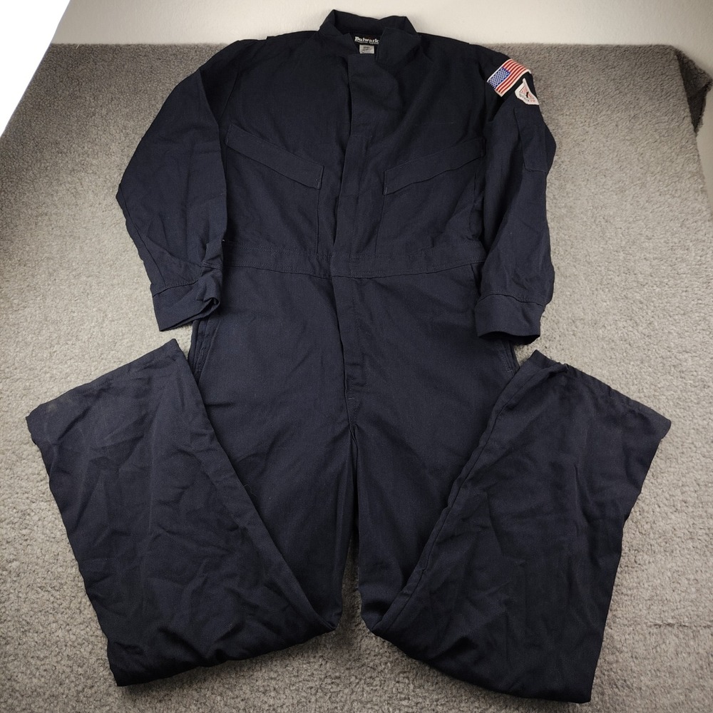Bulwark FR Coveralls Mens 40-RG Navy Blue Flame Resistant EUC